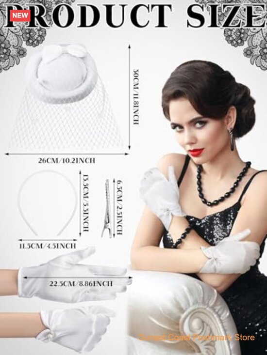 Fascinator Hat with Lace Gloves for Women Funeral Tea Party Headpiece main image 4